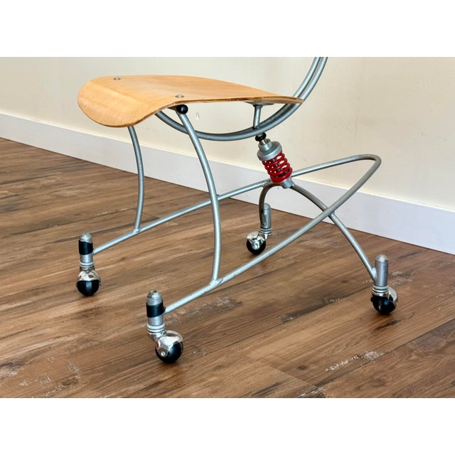 VNT 90’s Space Age Signed Joey Manic Postmodern Industrial Sculptural Rolling Chair For Sale In Seattle - Image 6 of 12