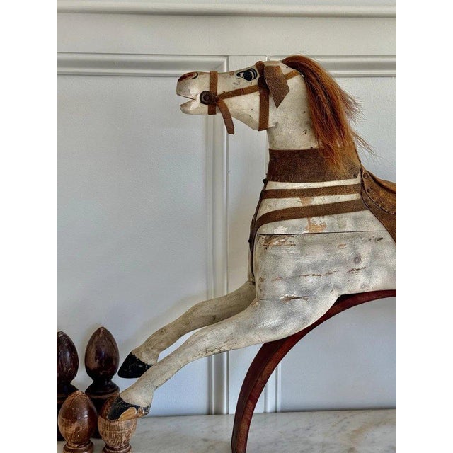 Wood Antique Late 19th Century Carved Wood Iron Whitney Reed Rocking Horse Sculpture For Sale - Image 7 of 9