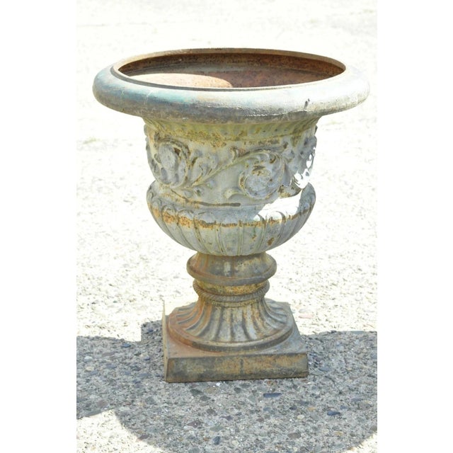 Metal Late 20th Century French Classical Style Cast Iron 28" Garden Campana Urn Outdoor Planter Pot For Sale - Image 7 of 7