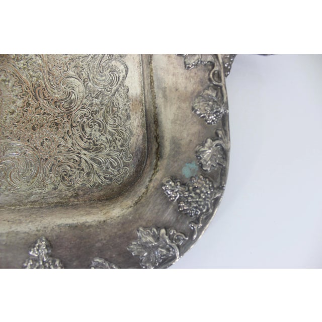 Large 1960s Silver Plated Butler’s Tray With Handles Sheffield Reproduction Serving Tray For Sale - Image 6 of 10