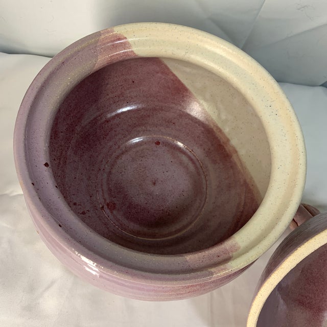 Rose Boho Chic Handmade Ceramic Handmade Lidded Vessel With Cream, Lavender and Pink Glaze For Sale - Image 8 of 9