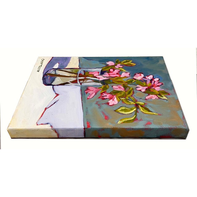 Textile Original Expressionist Still Life Floral Oil Painting - "Turquoise and Twigs" For Sale - Image 7 of 7