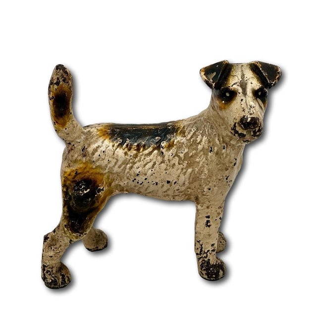 Figurative Vintage 1930s American Hubley Manufacturing Company Cast Iron Fox Terrier Dog Doorstop For Sale - Image 3 of 18