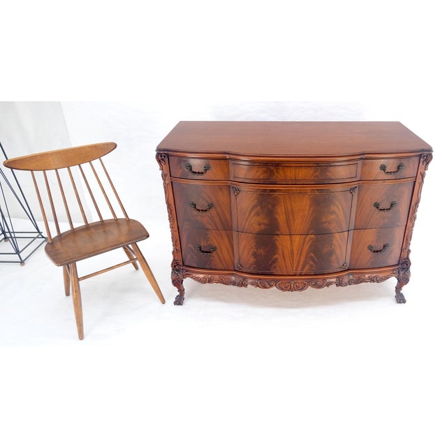 Flame Mahogany Bow Front Claw Feet 3 Drawers Dresser Chippindale Style MINT For Sale - Image 12 of 18