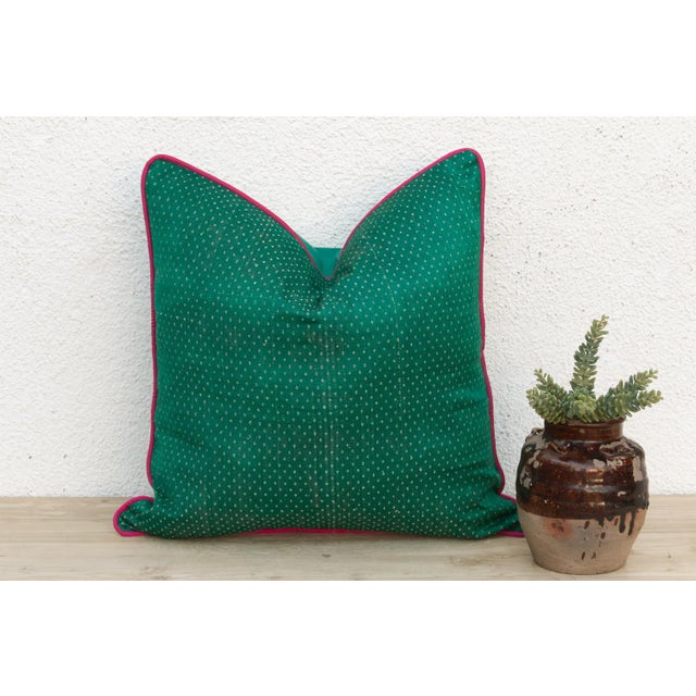 Parji Green Dotted Ahir Handloom Pillow For Sale In Los Angeles - Image 6 of 6