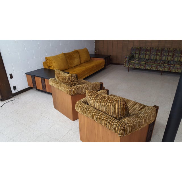 1970s Brutalist Lane Furniture 'Pueblo' Sofa W/ Attached End Tables and