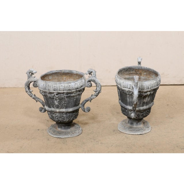 Metal 18th Century French Pair Lead Urn Planters For Sale - Image 7 of 12