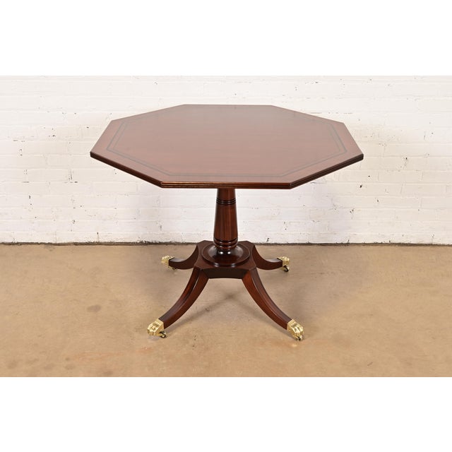 Baker Furniture Georgian Banded Mahogany Pedestal Breakfast Table or Game Table, Newly Refinished For Sale - Image 10 of 10