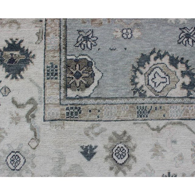 Textile Turkish Oushak Rug in Gray, Blue and Neutral Color Palette in All-Over Flower Design For Sale - Image 7 of 13