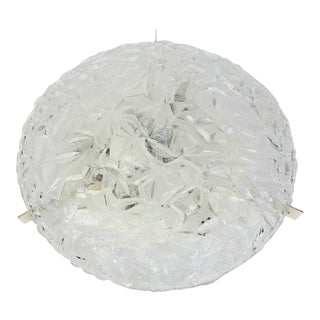 Big German Round Ice Glass Flush Mount from Kaiser, 1970s For Sale