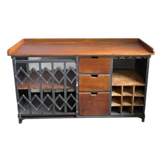 Industrial Chic Sliding Door Iron Bar & Wine Cabinet For Sale