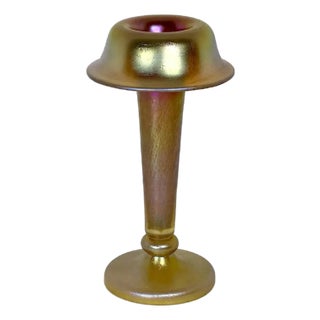 Loetz Candia Silberiris Art Glass Vase: Gold Iridescent Mushroom Form For Sale