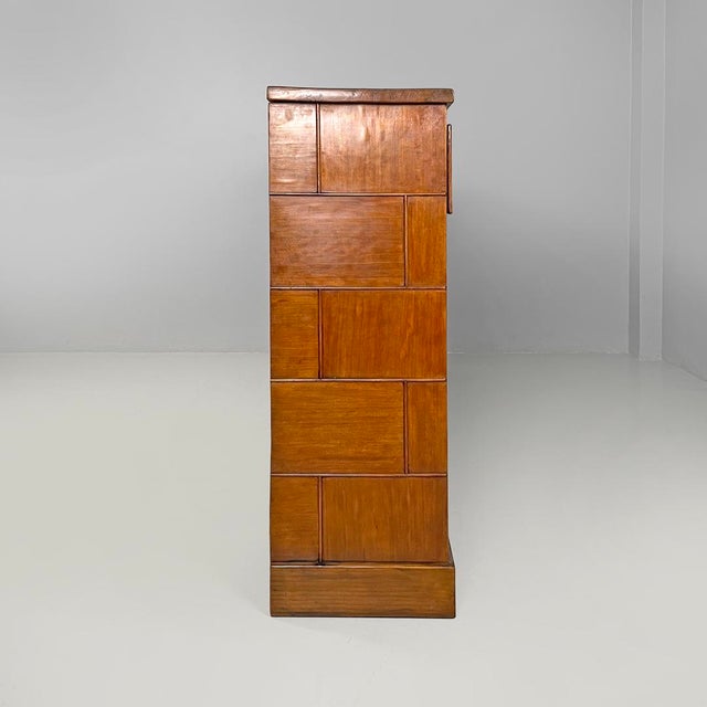 Italian Art Deco Wooden Sideboard with Green and Blue Stained Glass, 1930s For Sale - Image 6 of 18