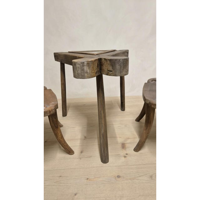 1940s Vintage Sculptural Wooden Table and Two Chairs with Hand-Carved Loop Backrests, 1940s, Set of 3 For Sale - Image 5 of 18
