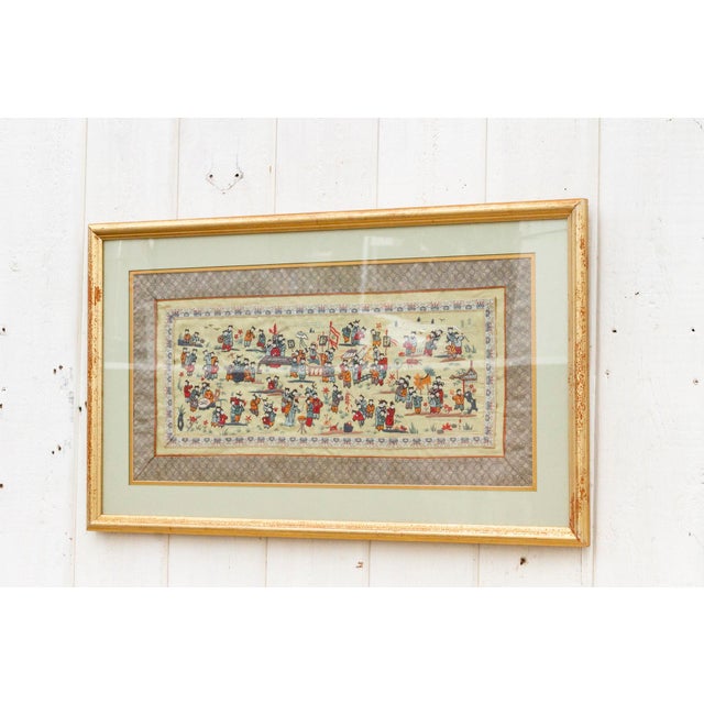 19th Century Antique Framed Grand Procession Embroidery For Sale - Image 5 of 11