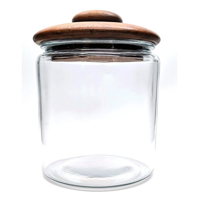 1970s Goodwood Glass Cookie Jar Canister With Teak Wood Lid For Sale - Image 12 of 12
