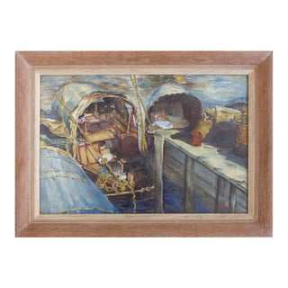 Carrie Jackson Davidson Watercolor Painting of Klongs in Hong Kong, 1957 For Sale
