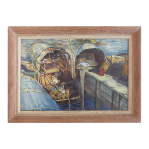 Carrie Jackson Davidson Watercolor Painting of Klongs in Hong Kong, 1957