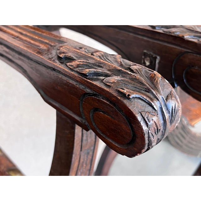 Wood 19th Century Pair of Carved Walnut Folding Scissors Savonarola Bench or Settle For Sale - Image 7 of 18