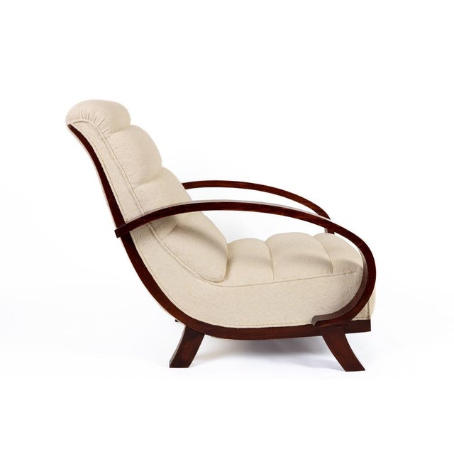Swedish Art Deco armchair, 1920s, entirely restored, walnut wood, reupholstered in linen bouclette by Nobilis (Stella)