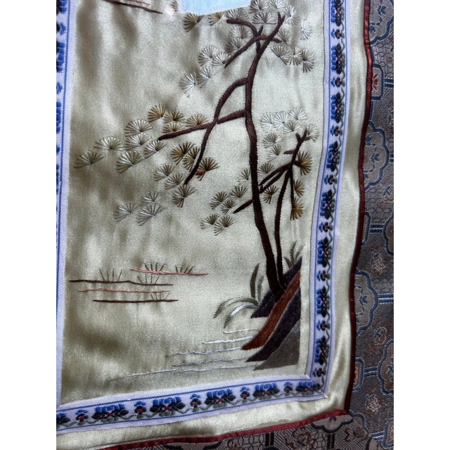 Late 20th Century Chinese Silk Embroidery Panel Framed in Faux Bamboo - School of Tientsin Design L For Sale - Image 13 of 17
