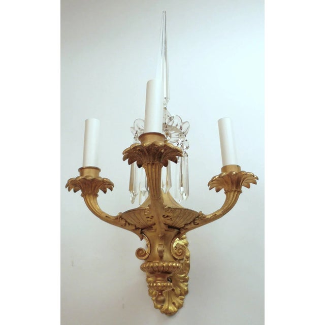 Early 19th Century 19th Century English Gilt Brass and Crystal Neoclassical Style Sconces - A Pair For Sale - Image 5 of 11
