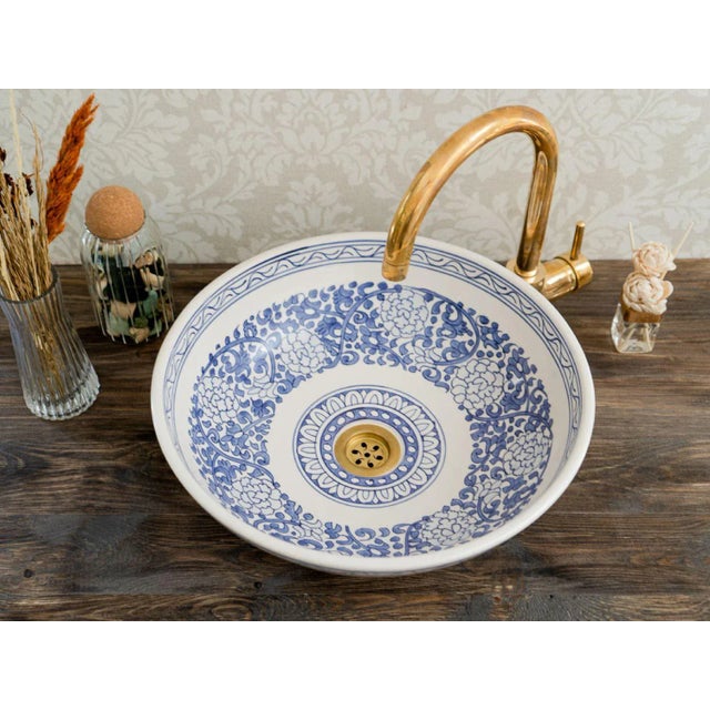 Moroccan Bathroom Handmade Vanity Sink Bowl, Ceramic For Sale - Image 4 of 5