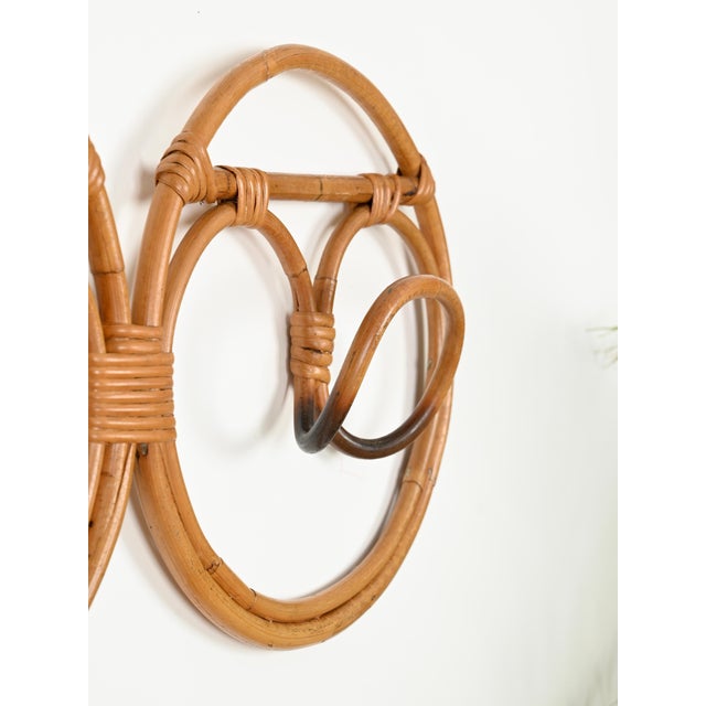 French Riviera Round Coat Rack in Bamboo and Wicker by Albini & Helg, 1960s For Sale - Image 3 of 10