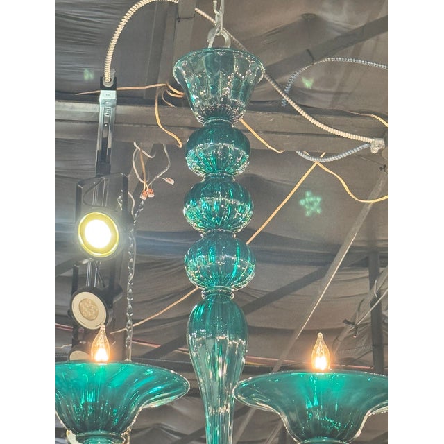 Early 21st Century Modern Murano Teal Glass Chandelier For Sale - Image 5 of 9