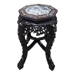 Antique Chinese Carved Side Table With Mother-of-Pearl Inlay