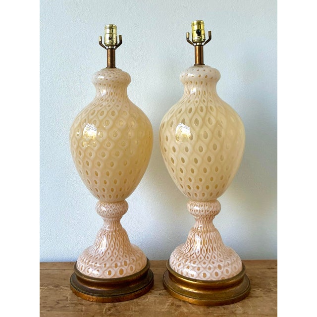 Mid 20th Century Vintage Italian Murano Glass Lamps - A Pair For Sale - Image 5 of 12