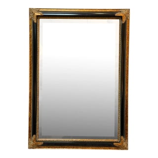 Neoclassical Style Black + Gold Framed Wall Mirror For Sale