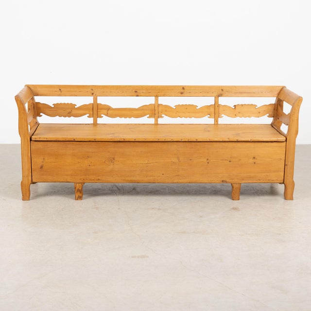 Farmhouse 19th Century Swedish Pine Storage Bench With Storage For Sale - Image 3 of 16