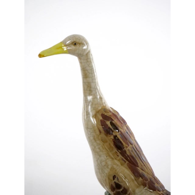 Large Pair English Glazed Porcelain / Terracotta Duck Statues For Sale - Image 9 of 13
