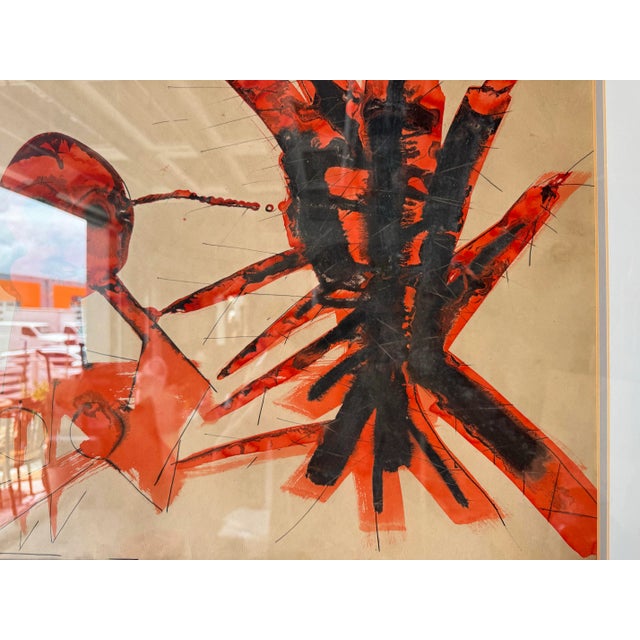 Mid-Century Modern 1970s Vintage Expressionist-Style Abstract Gouache - Watercolor Painting, Framed For Sale - Image 3 of 12