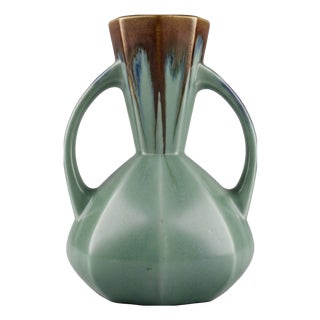 Art Deco Green and Brown Pour Glazed Vase from Faïencerie De Bruyn, France, 1940s For Sale