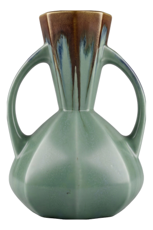 Art Deco Green and Brown Pour Glazed Vase from Faïencerie De Bruyn, France, 1940s