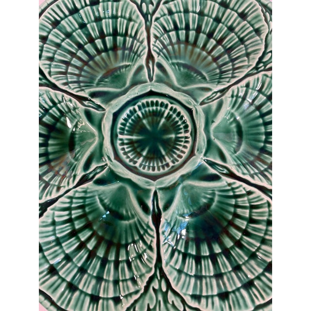 1930s 1930s Vintage French Sarreguemines Green Oyster Plate For Sale - Image 5 of 11