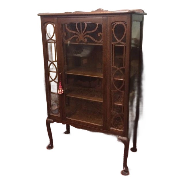 Antique Oak China Cabinet, Art Deco Cabinet For Sale