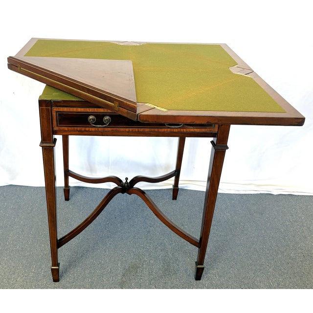 1930's Hand Made Mahogany Folding Handkerchief Game Table With Felt Top For Sale - Image 10 of 18