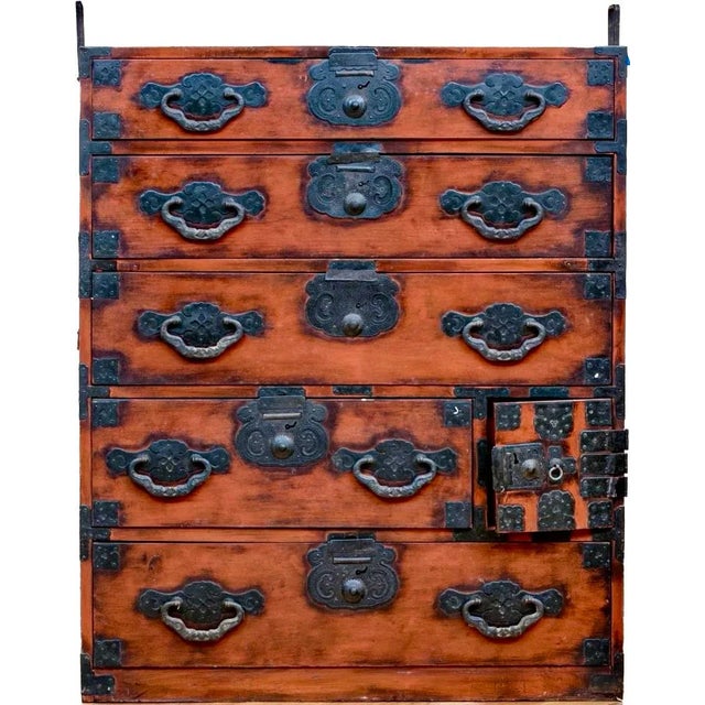 Antique Japanese Meiji Period Tansu Chest of Drawers Iron Hardware Elm Wood For Sale - Image 4 of 12