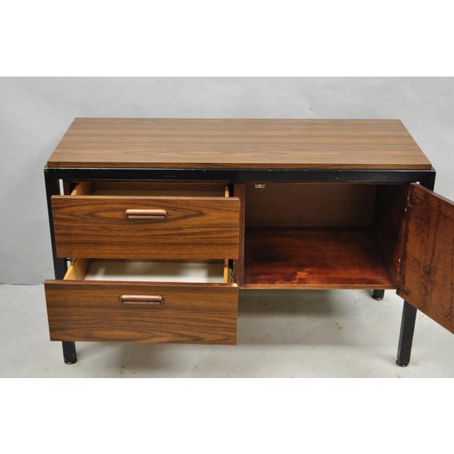 Vintage Mid Century Modern Faux Rosewood Laminate Steel Metal Credenza Cabinet For Sale - Image 14 of 17