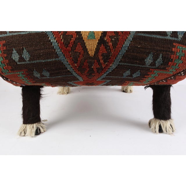 Bergere Armchair Upholstery With Antique Kilim For Sale In Tampa - Image 6 of 12