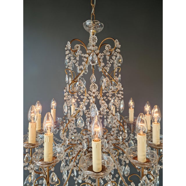 Antique French Italian Crystal Chandeliers Brass Rococo Style Restored - a Pair For Sale - Image 9 of 11