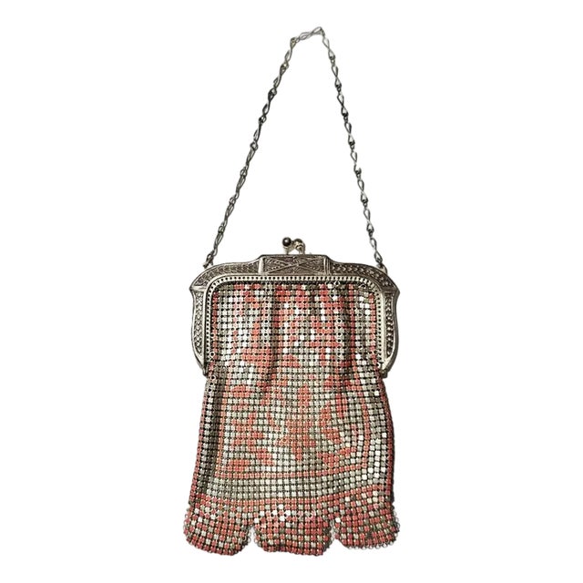 Whiting & Davis Mesh Purse Silver Detailed Filigree Frame - Art Deco Flapper Era For Sale