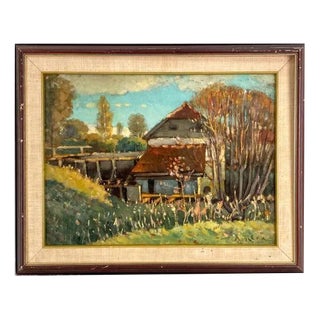 Autumn Landscape, Oil on Board, 20th Century For Sale