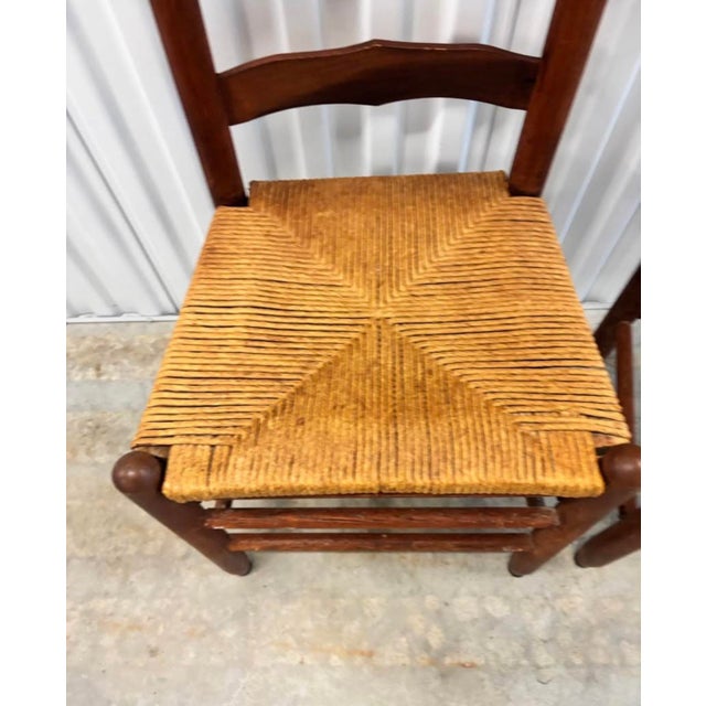 Wood Vintage 20th Century Tall Ladder Back Rope Seat Armless Side Dining Chairs, a Pair For Sale - Image 7 of 9