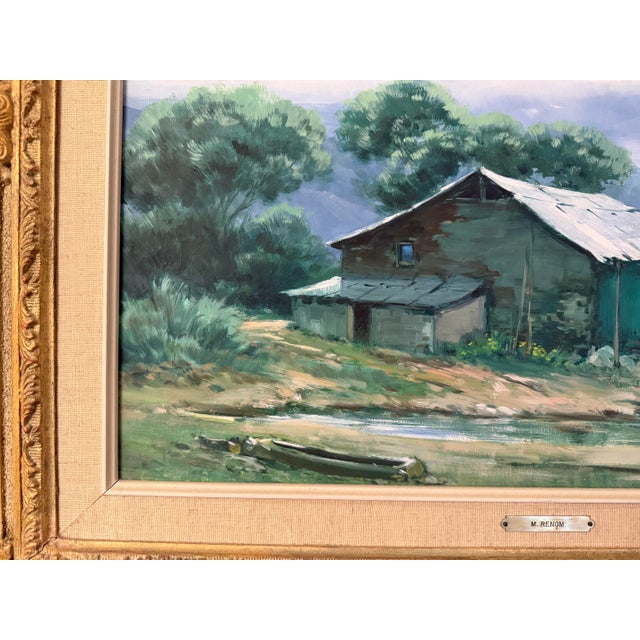 Mid 20th Century Mid 20th Century Miguel Renom De Garate Oil Landscape in Carved Gilt Frame For Sale - Image 5 of 12