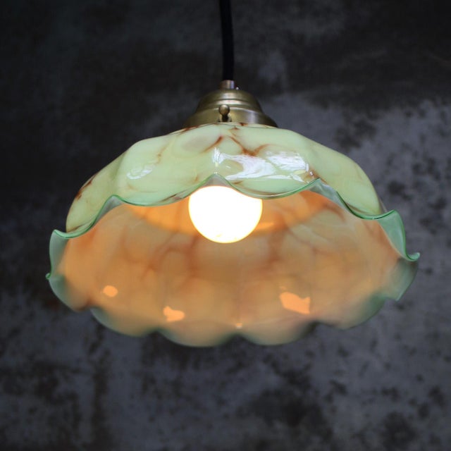 French Green Clichy Marble Patern Glass Pendant Lamp, 1920s For Sale - Image 6 of 7