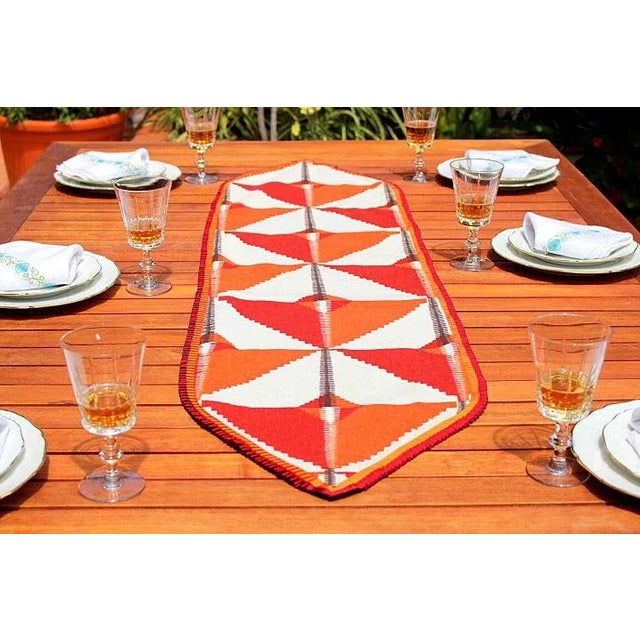 19th Century Colorful Navajo Native Diamond Style Double Ruffle Table Runner For Sale - Image 4 of 13